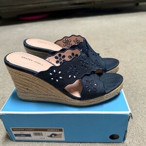 Draper James Navy Eyelet Wedge Sandals